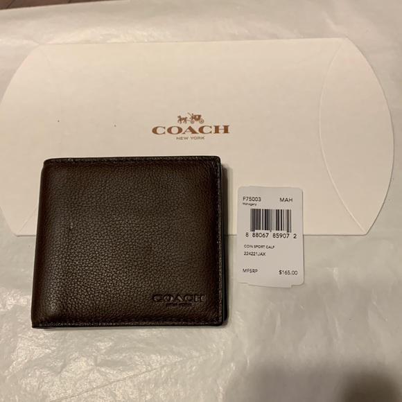 Coach Mahogony Coin Sport Calf Leather Men’s Wallet NWT & Gift Box on Request - Picture 1 of 6